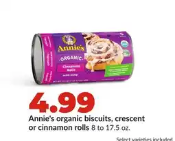 Hy-Vee Annie's organic biscuits, crescent or cinnamon rolls offer