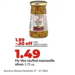 Hy-Vee Hy-Vee stuffed manzanilla olives offer