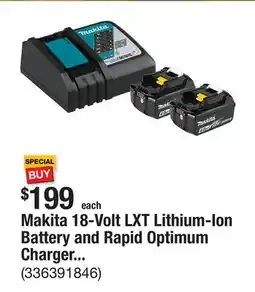 The Home Depot Makita 18-Volt LXT Lithium-Ion Battery and Rapid Optimum Charger Starter Pack (4. 0Ah) offer
