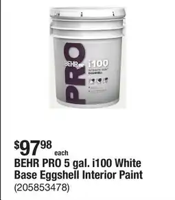 The Home Depot BEHR PRO 5 gal. i100 White Base Eggshell Interior Paint offer