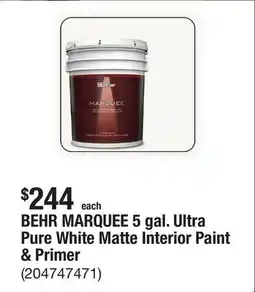 The Home Depot BEHR MARQUEE 5 gal. Ultra Pure White Matte Interior Paint & Primer offer