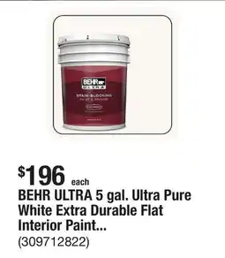 The Home Depot BEHR ULTRA 5 gal. Ultra Pure White Extra Durable Flat Interior Paint & Primer offer