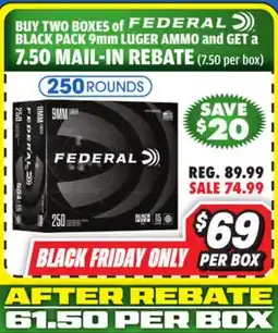 Big 5 Federal Black Pack 9MM Luger 250 Rounds offer