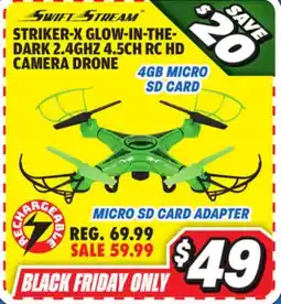 Big 5 World Tech Toys Striker-X Glow-In-The-Dark 2.4GHz 4.5CH RC HD Camera Drone offer