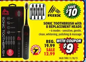 Big 5 RBX Sonic Rechargeable Toothbrush with 8 Replacement Heads offer