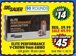 Big 5 Sig Sauer Elite Performance V-Crown 9mm Ammunition - 50 Rounds offer