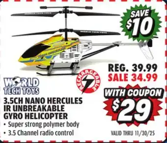 Big 5 World Tech Toys 3.5CH Nano Hercules IR Unbreakable Gyro Helicopter offer