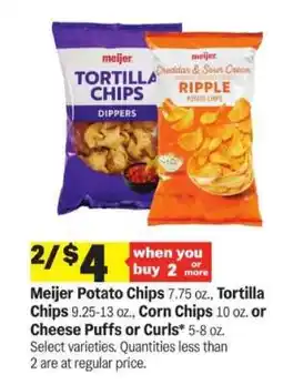 Meijer Meijer Potato Chips, Tortilla Chips, Corn Chips, Cheese Puffs or Curls offer