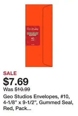 Office Depot Geo Studios Envelopes, #10, 4-1/8 x 9-1/2, Gummed Seal, Red, Pack Of 40 Envelopes offer
