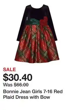 Belk Bonnie Jean Girls 7-16 Red Plaid Dress with Bow offer
