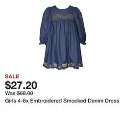 Belk Girls 4-6x Embroidered Smocked Denim Dress offer