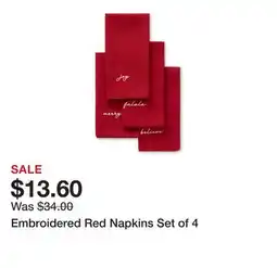 Belk Embroidered Red Napkins Set of 4 offer