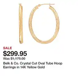 Belk Belk & Co. Crystal Cut Oval Tube Hoop Earrings in 14K Yellow Gold offer