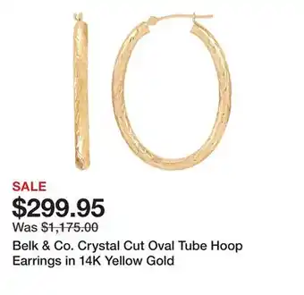 Belk Belk & Co. Crystal Cut Oval Tube Hoop Earrings in 14K Yellow Gold offer