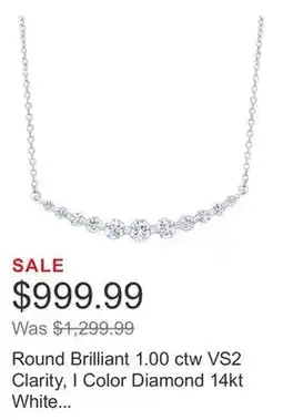 Costco Round Brilliant 1.00 ctw VS2 Clarity, I Color Diamond 14kt White Gold Smile Necklace offer