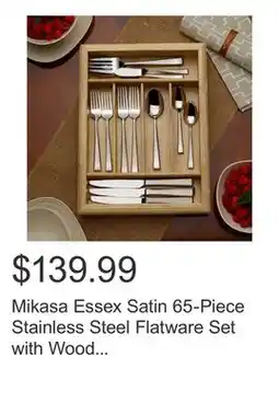 Costco Mikasa Essex Satin 65-Piece Stainless Steel Flatware Set with Wood Caddy offer