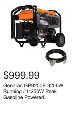 Costco Generac GP9200E 9200W Running / 11250W Peak Gasoline Powered Generator with COsense Technology offer