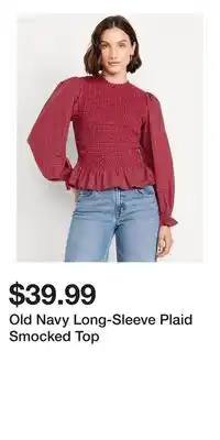 Old Navy Old Navy Long-Sleeve Plaid Smocked Top offer