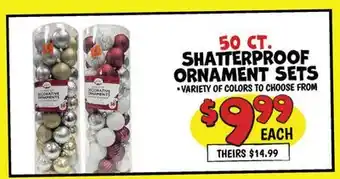 Ollie's 50 ст. SHATTERPROOF ORNAMENT SETS offer