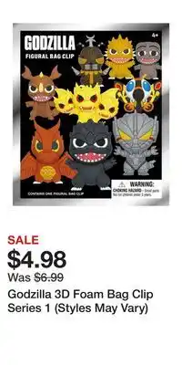 Game Stop Godzilla 3D Foam Bag Clip Series 1 (Styles May Vary) offer
