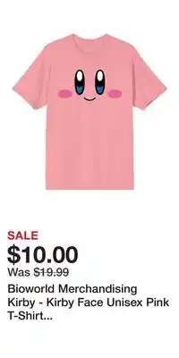 Game Stop Bioworld Merchandising Kirby - Kirby Face Unisex Pink T-Shirt GameStop Exclusive offer