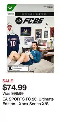 Game Stop EA SPORTS FC 26: Ultimate Edition - Xbox Series X/S offer