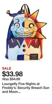 Game Stop Loungefly Five Nights at Freddy's: Security Breach Sun and Moon Mini Backpack GameStop Exclusive offer