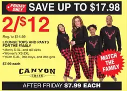 Dunham's Sports CANYON CREEK LOUNGE TOPS AND PANTS FOR THE FAMILY offer