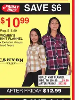 Dunham's Sports CANYON CREEK WOMEN'S KNIT FLANNEL offer