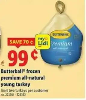 Butterball frozen premium all-natural young turkey
