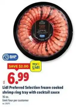 Lidl Lidl Preferred Selection frozen cooked shrimp ring tray with cocktail sauce offer
