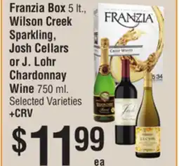 Smart & Final Franzia Box, Wilson Creek Sparkling, Josh Cellars or J. Lohr Chardonnay Wine offer