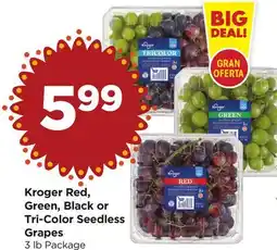 Food 4 Less Kroger Red, Green, Black or Tri-Color Seedless Grapes offer