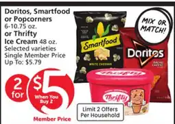 Albertsons Doritos, Smartfood or Popcorners 6-10.75 oz. or Thrifty Ice Cream 48 oz offer