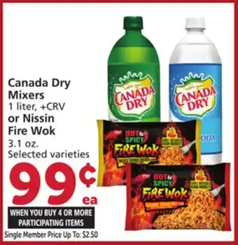 Albertsons Canada Dry Mixers 1 liter, + CRV or Nissin Fire Wok 3.1 oz offer