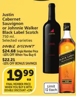 Albertsons Justin Cabernet Sauvignon or Johnnie Walker Black Label Scotch offer