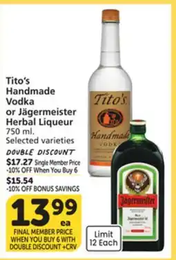 Albertsons Tito's Handmade Vodka or Jägermeister Herbal Liqueur offer