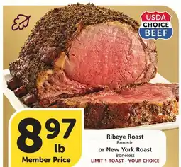 Albertsons Ribeye Roast Bone-in or New York Roast Boneless offer