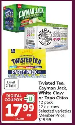 Albertsons Twisted Tea, Cayman Jack, White Claw or Topo Chico offer