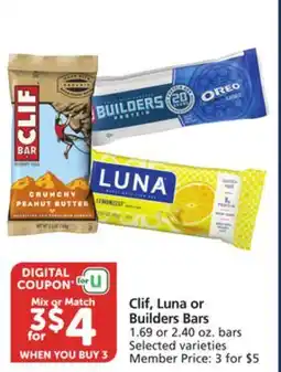 Albertsons Clif, Luna or Builders Bars offer