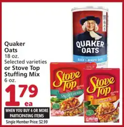 Albertsons Quaker Oats 18 oz. Selected varieties or Stove Top Stuffing Mix 6 oz offer