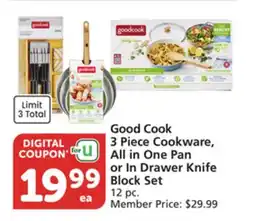 Albertsons Good Cook 3 Piece Cookware, All in One Pan or In Drawer Knife Block Set offer