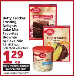 Albertsons Betty Crocker Frosting, Delights Cake Mix, Favorites Brownie or Cake Mix offer