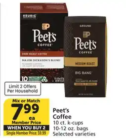 Albertsons Peet's Coffee 10 ct. k-cups 10-12 oz. bags offer