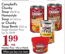 Pavilions Campbell's Chunky Soup 18.6-19 oz. Homestyle Soup 16.1-16.3 oz. or Chunky Soup Bowls 15.25 oz offer