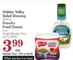 Pavilions Hidden Valley Salad Dressing 12-16 oz. French's Fried Onions 6 oz offer