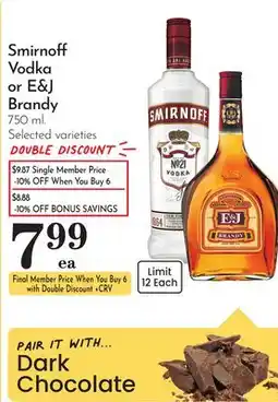 Pavilions Smirnoff Vodka or E & J Brandy offer