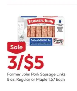 Stater Bros Farmer John Pork Sausage Links 8 oz. Regular or Maple offer