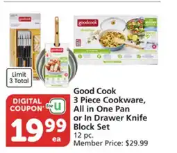 Pavilions Good Cook 3 Piece Cookware, All in One Pan or In Drawer Knife Block Set offer