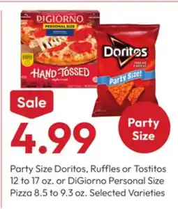Stater Bros Party Doritos, Ruffles or Tostitos 12 to 17 oz. or DiGiorno Personal Size Pizza 8.5 to 9.3 oz offer